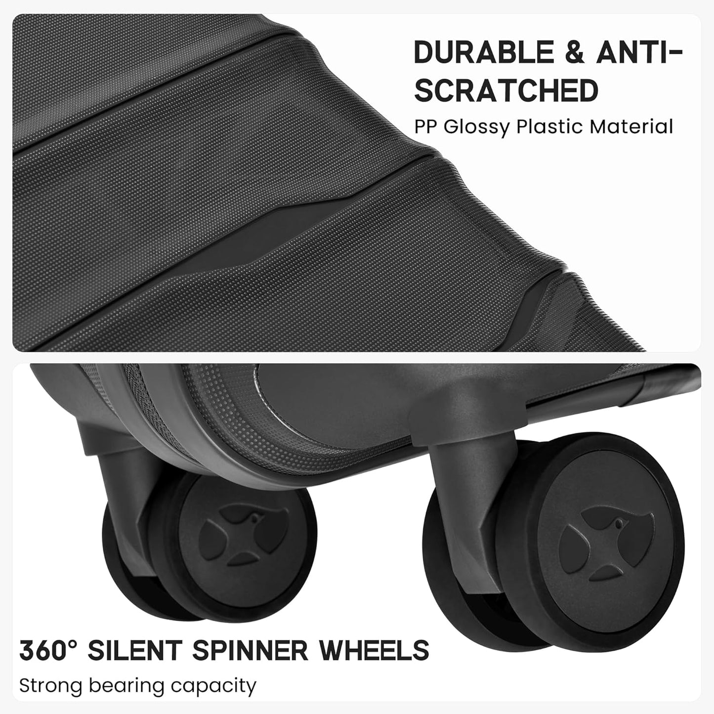 MGB 20" Carry on Luggage Airline Approved with Durable Spinner Wheels, Lightweight Hard Shell Suitcase for Weekender, Men and Women, Natural Black