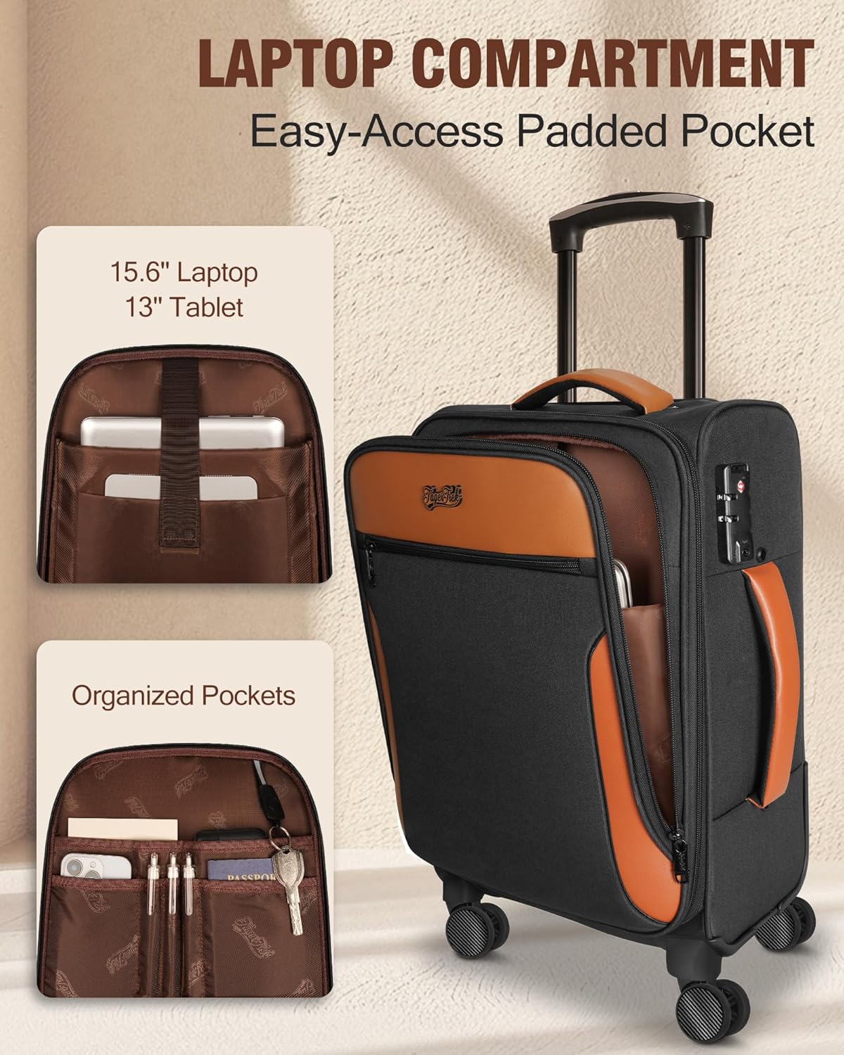 Carry On Luggage 22x14x9 Airline Approved, 20 Inch Softside Suitcase with 4 Pcs, Lightweight Luggage for Women Men with TSA Lock and 4 Spinner Wheels, Soft Side Carry-on Suitcases for Travel