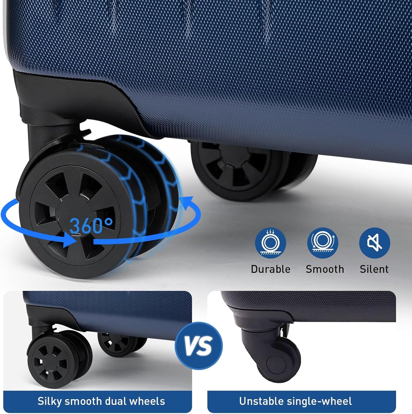 KYME Luggage Sets 2 Piece Hardshell 20"/24" Suitcase with Double Spinner Wheels Hardside Suitcases Sets with TSA Lock PC+ABS Travel Luggage (Navy Blue, 2Pcs Set(20"/24"))