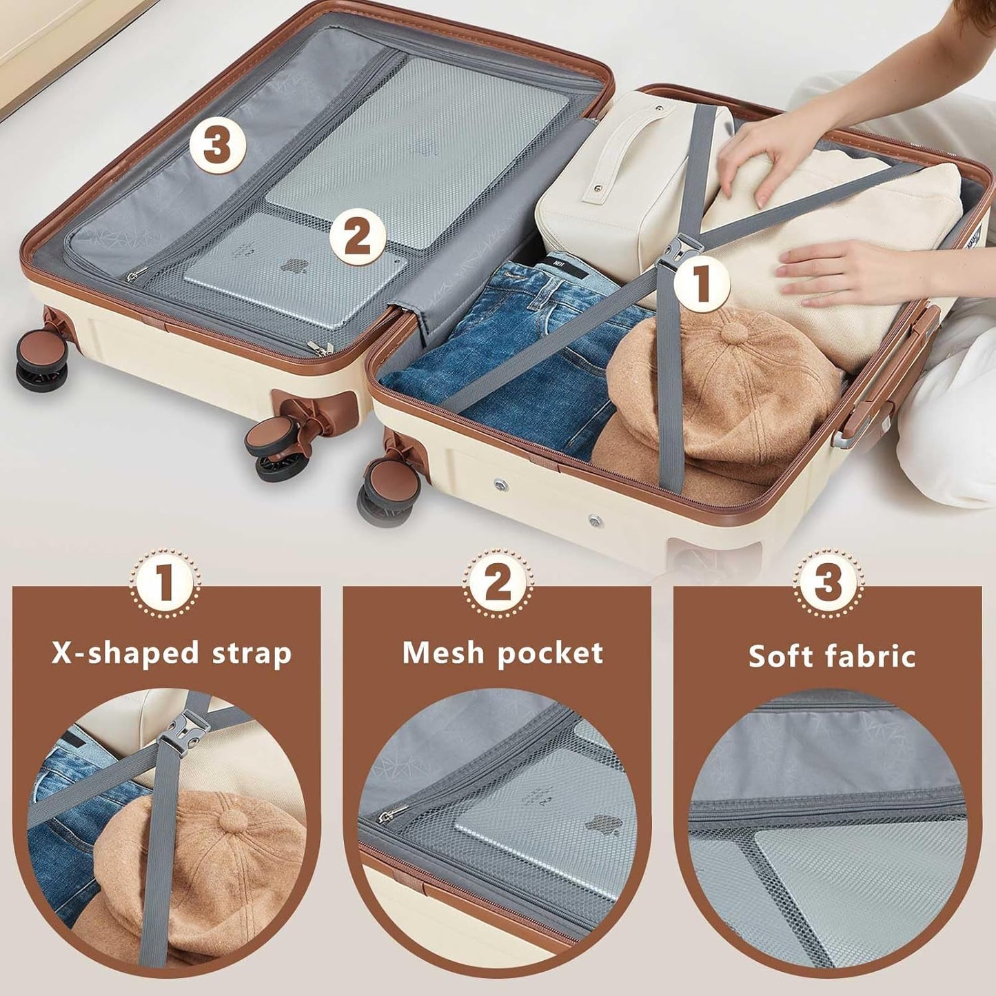 Luggage Sets 3 Piece with TSA Lock Hardside PC+ABS Carry On Suitcase with Spinner Wheels Lightweight Rolling Travel Luggage Sets with YKK Zippers (Dark Green)