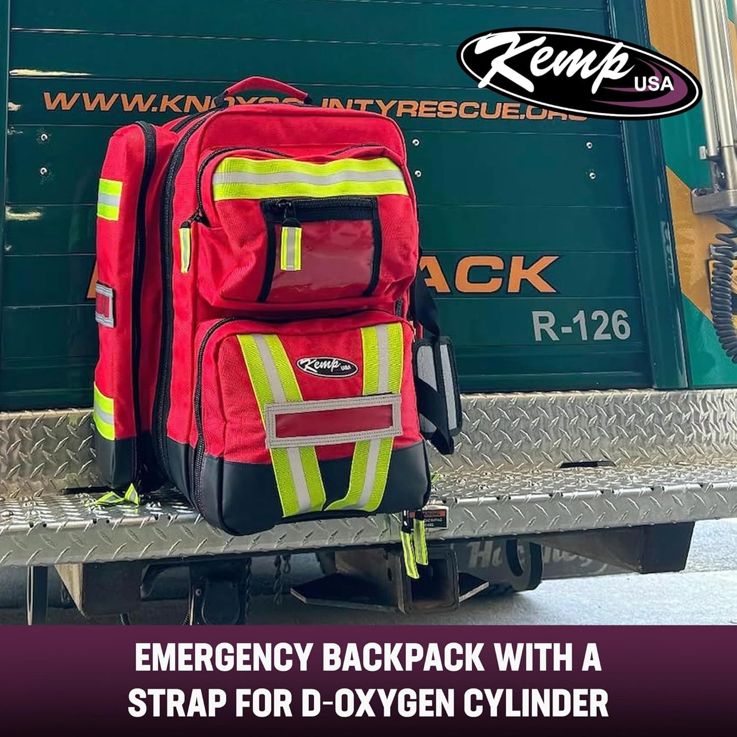 Kemp USA Ultimate EMS Backpack - EMT Bag | Emergency Backpack with a strap for D Oxygen Cylinder | Medical Backpack for Search and Rescue Tools | Large Medic Bag for EMT Kit | 8 Lbs.