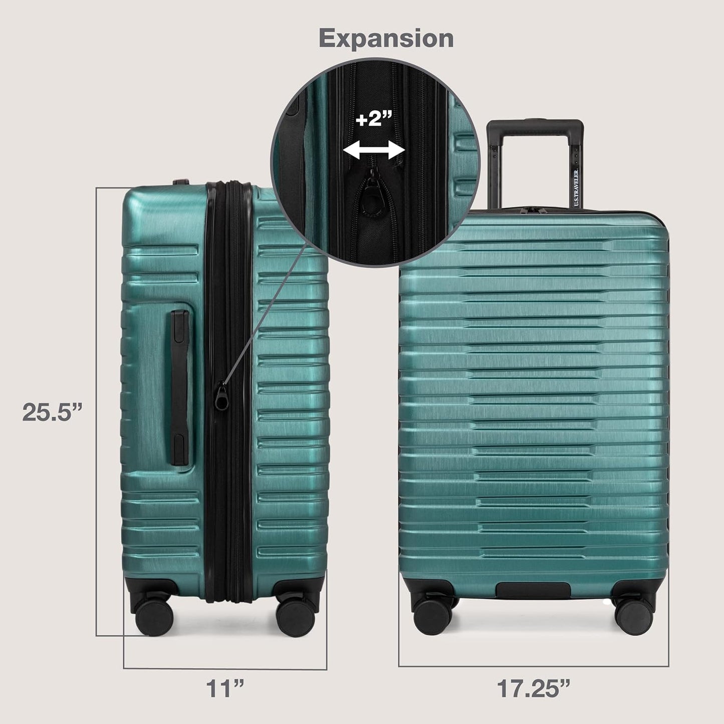 U.S. Traveler Boren Polycarbonate Hardside Rugged Travel Suitcase Luggage with 8 Spinner Wheels, Aluminum Handle, Teal, Checked-Medium 26-Inch