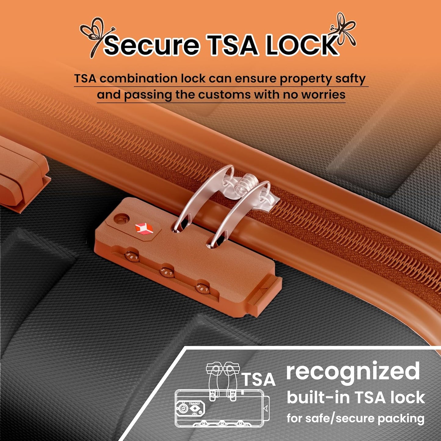 AnyZip Luggage Sets 3 Piece Hardshell Suitcase Set PC ABS Lightweight Travel Suitcases with 4 Double Spinner Wheels TSA Lock 20 24 28 Inch Black Brown