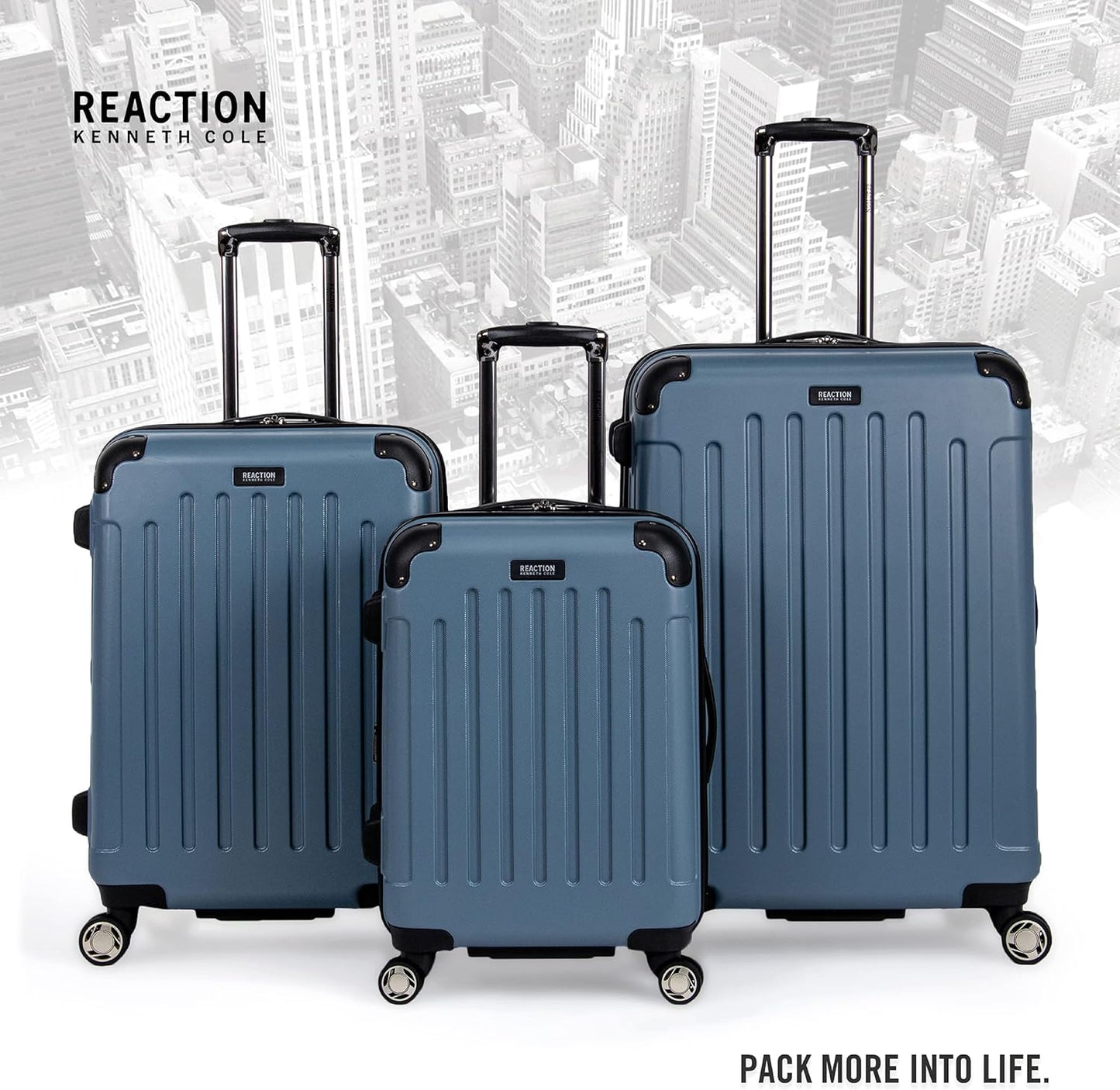 Kenneth Cole REACTION Renegade Luggage Expandable 8-Wheel Spinner Lightweight Hardside Suitcase, Granite Blue, 3-Piece Set (20"/24"/28")