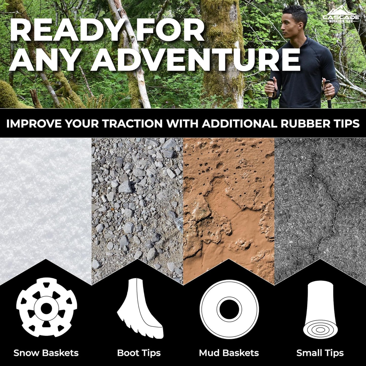 Cascade Mountain Tech Trekking Poles - Carbon Fiber Walking or Hiking Sticks with Quick Adjustable Locks