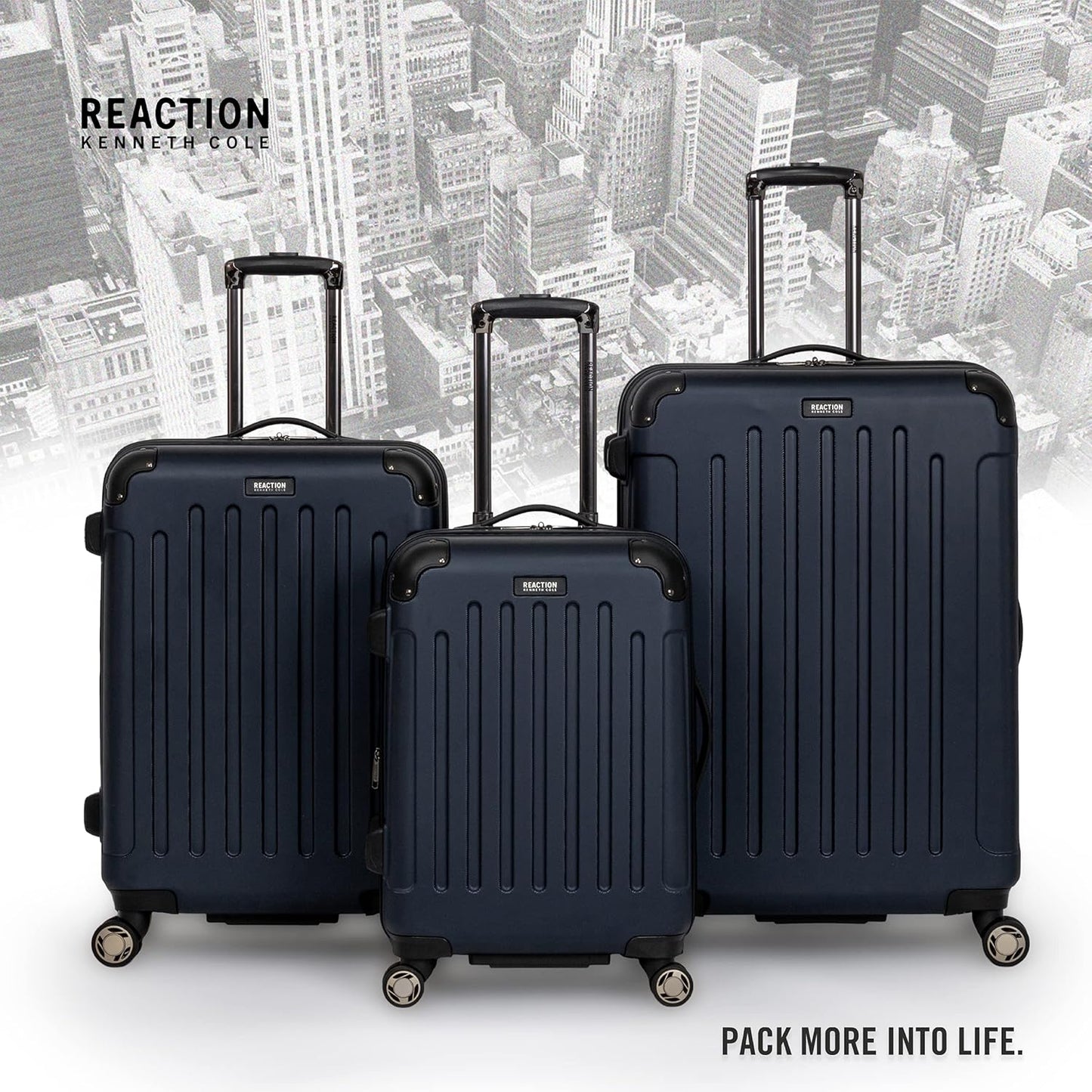 Kenneth Cole REACTION Renegade Luggage Expandable 8-Wheel Spinner Lightweight Hardside Suitcase, Navy Blue, 20-Inch Carry On