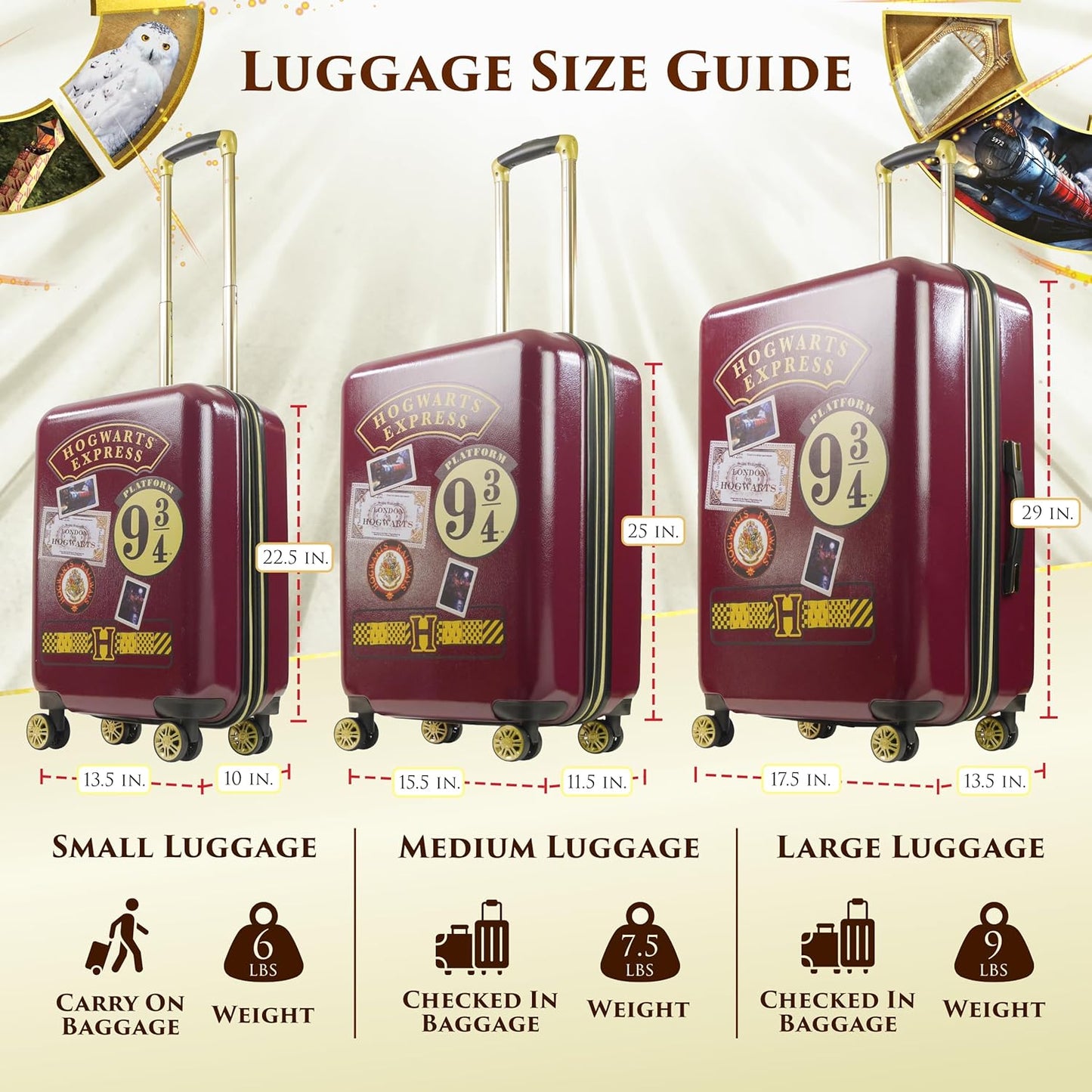 FUL Harry Potter 29 Inch Rolling Luggage, Hogwarts Express Hardshell Suitcase with Spinner Wheels, Burgundy