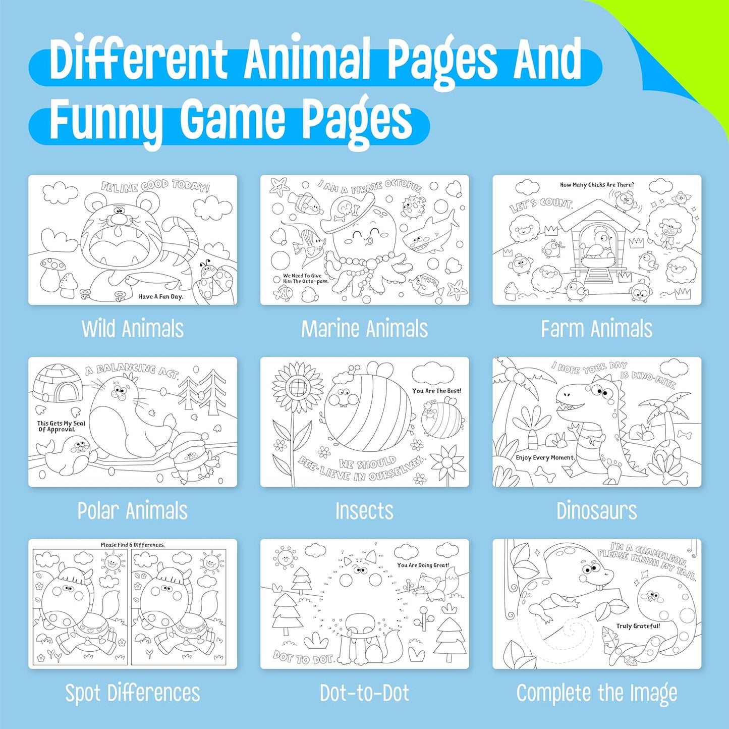 SpriteGru Coloring Activity Book, 30 Dry-Erase Pages Animals to Color, Fun & Creative Coloring Pages for Toddlers, Kids, Teens, Adults, Reusable Activity Pad for Road Trip, Travel, at Home