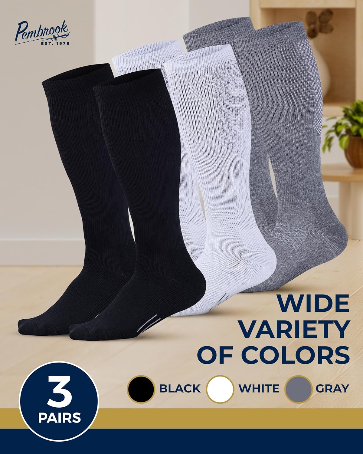 Pembrook Light Compression Socks for Men - 3 Pairs | 8-15 mmhg Compression Dress Socks for Men | Support Socks for Men