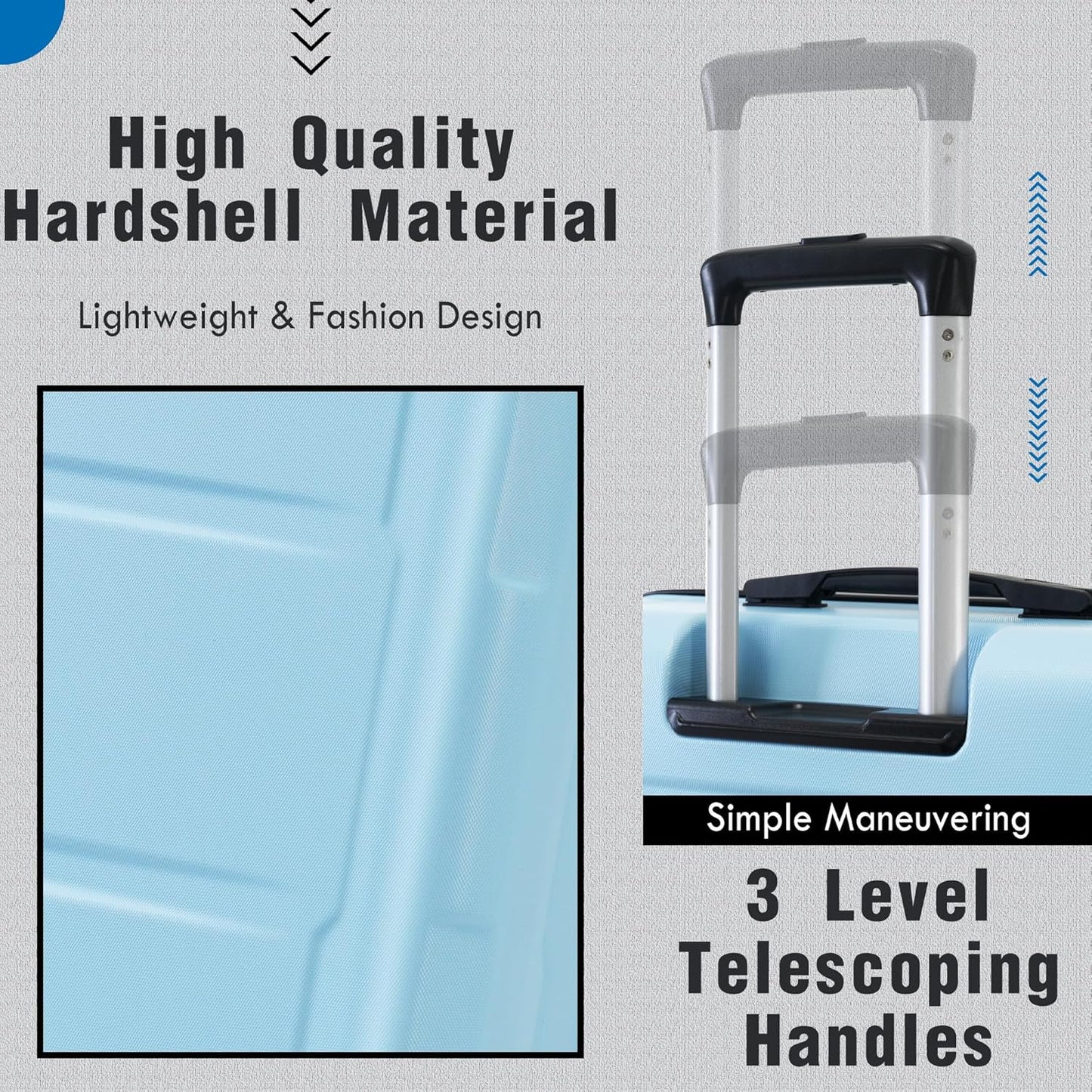 Merax Luggage Set 2 Piece Suitcase Sets with Spinner Wheel,Lightweight Hardside Expandable Travel Laggage with TSA Lock,Suitcase with Travel Bag(20"/28",Baby Blue)