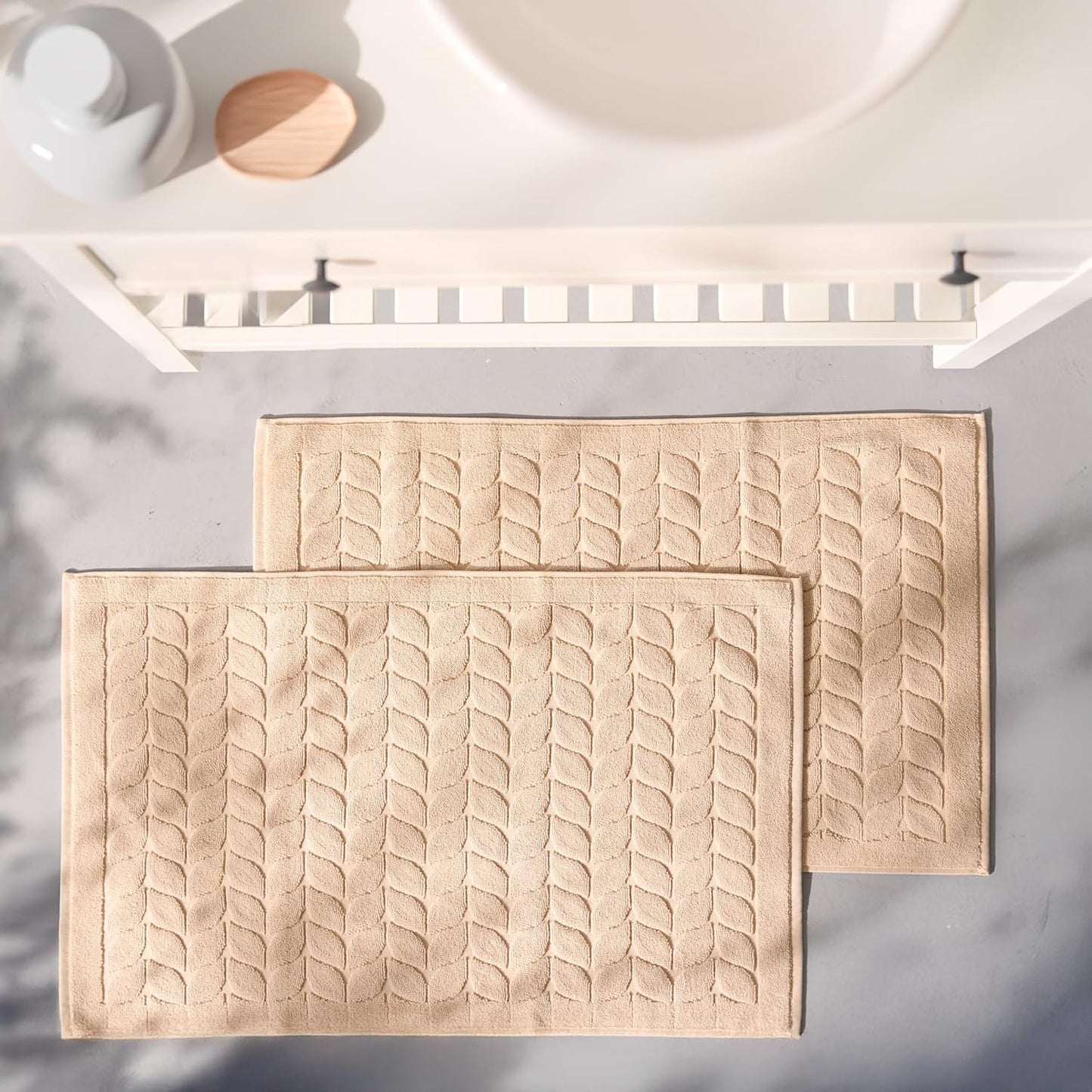 BAGNO MILANO Turkish Bath Towels, Soft Plush Jacquard Luxury Bath Towels, Quick Dry Towel Set (Latte, 2 Pcs Bathmat Set)