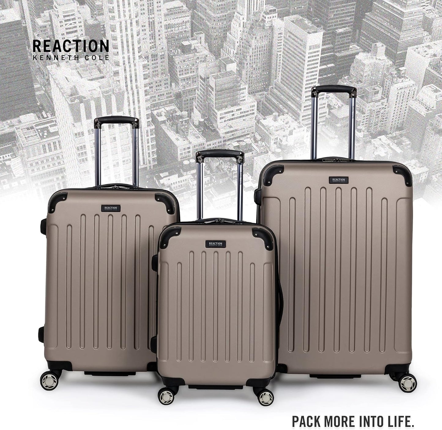 Kenneth Cole REACTION Renegade Luggage Expandable 8-Wheel Spinner Lightweight Hardside Suitcase, Champagne, 20-Inch Carry On