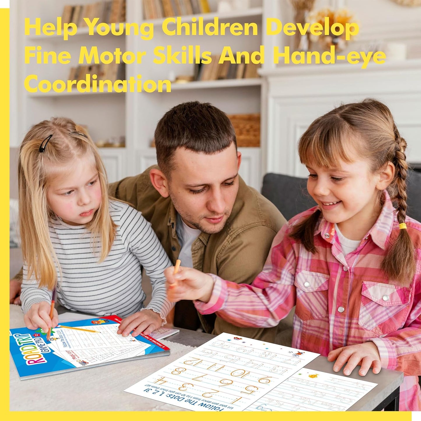 Pen Control & Tracing Activity Pad, 80 Tear-off Sheets Alphabet & Number Handwriting Practice Notepad for Kids, Letters A-Z/Numbers1-20/Patterns Tracing Workbook for Plane, Car Travel, Road Trip