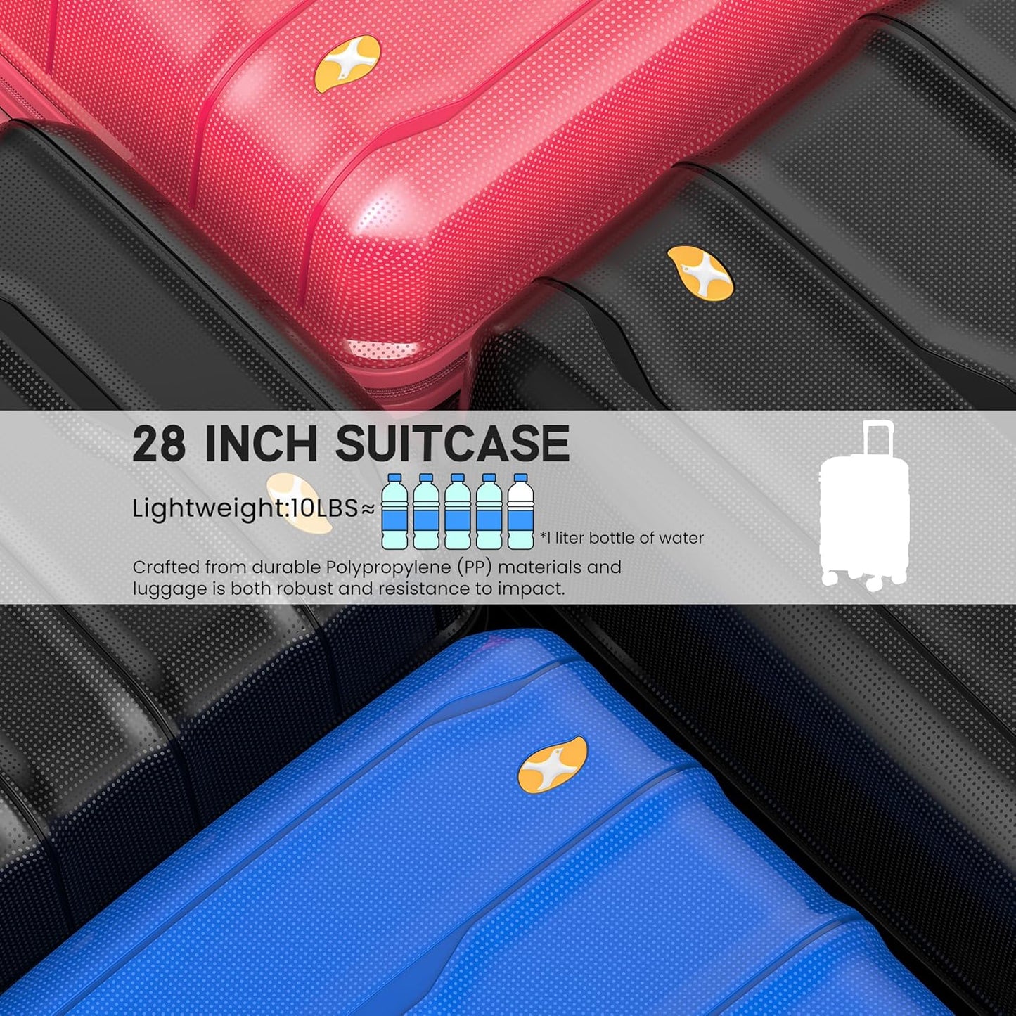 MGB 28 Inch Large Checked Luggage: PP Lightweight Trolley Travel Case - Check In Luggage with TSA Lock, Amaranth Red