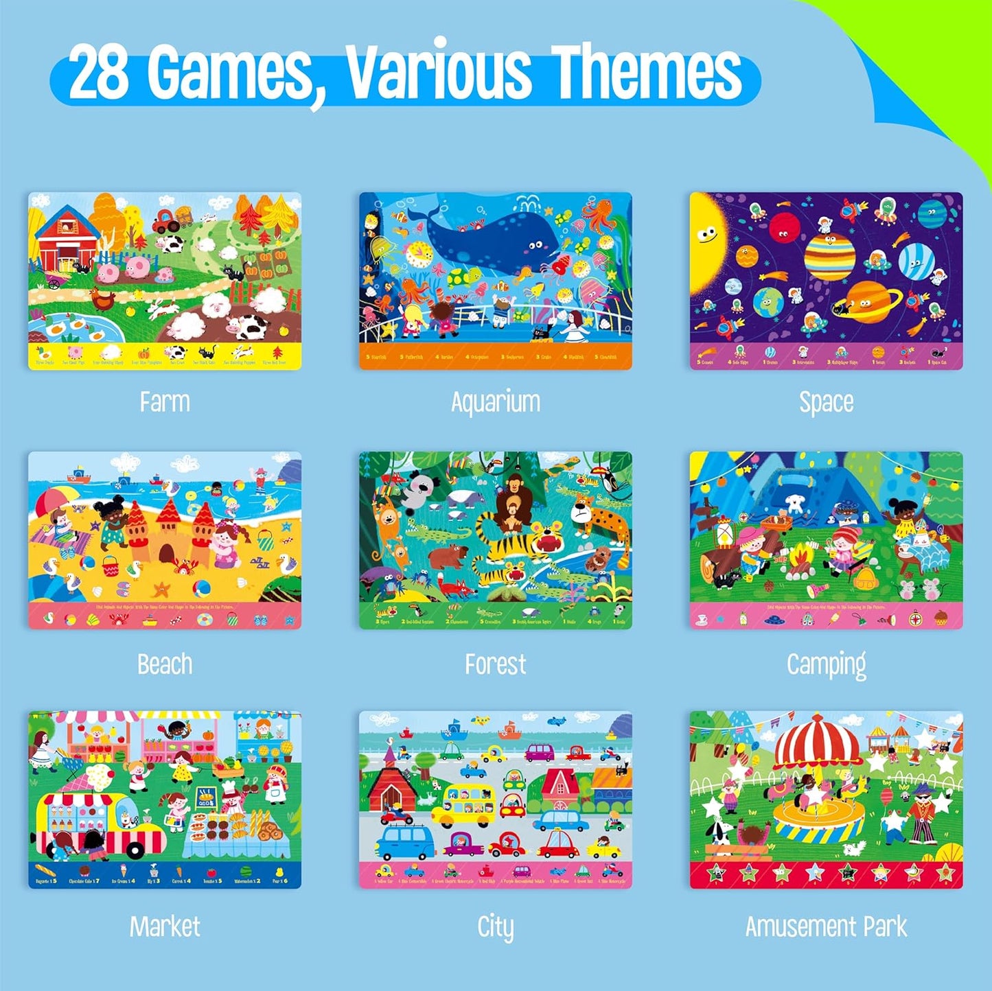 SpriteGru 28 Dry Erase Activities Book, Reusable & Erasable Game Pad, Explore and Find Games Interesting Educational Toy and Learning Tool for Road Trip Airplane Travel