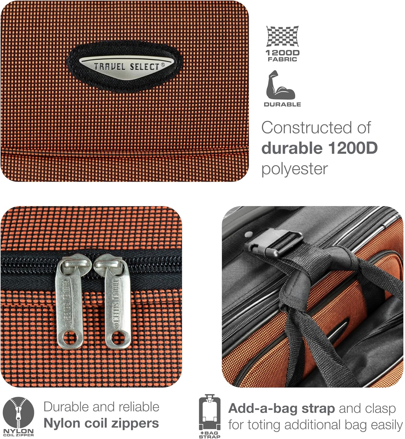 Travel Select Amsterdam 21-Inch Softside Expandable Carry-On Luggage, Lightweight 2-Wheel Upright, Expandable, TSA Lock, Orange