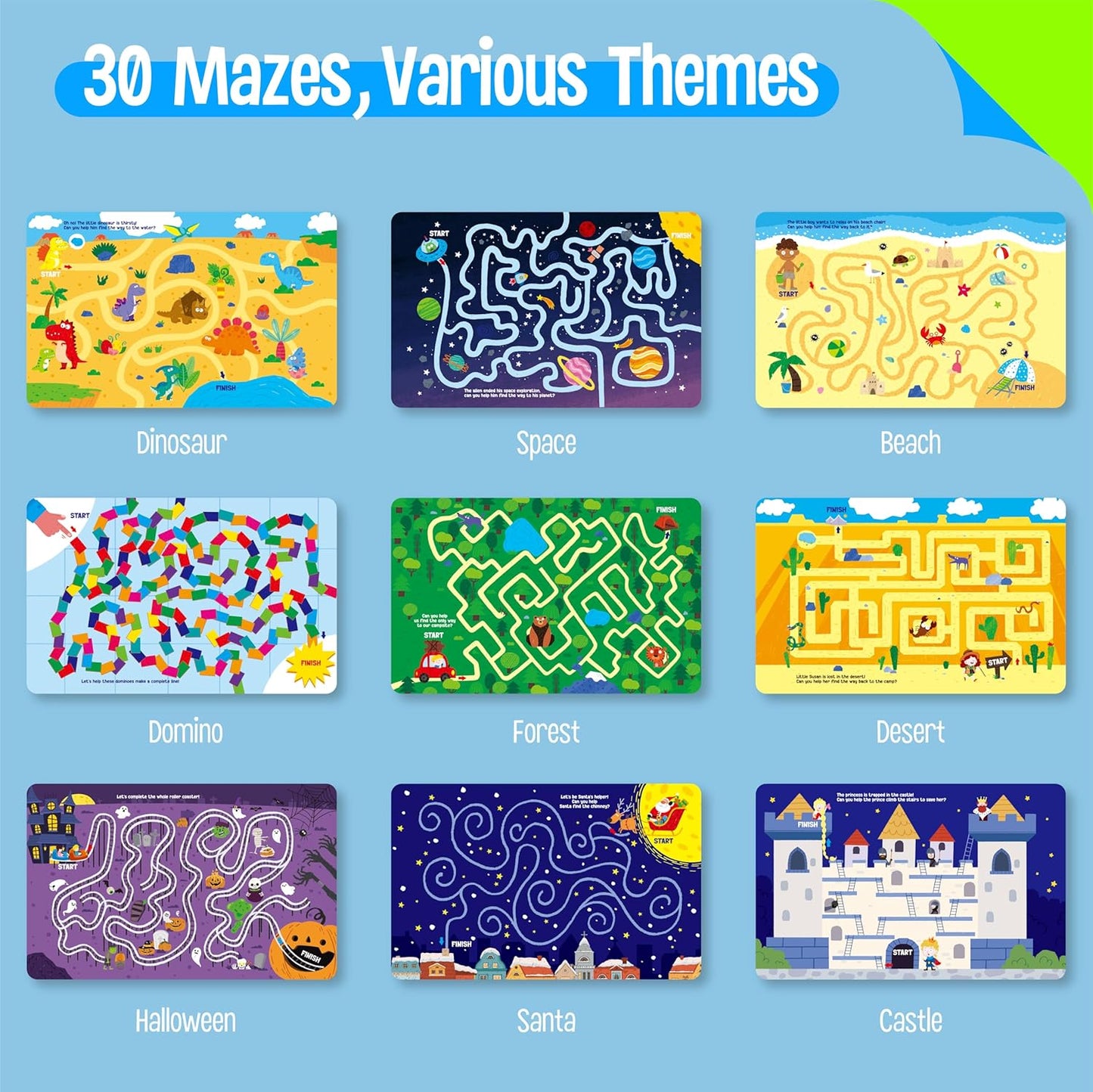 SpriteGru Dry Erase Mazes Game Pad, 30 Mazes Reusable & Erasable Book, Fun Brain Challenge Games Interesting Educational Toy and Learning Tool for Road Trip Airplane Travel