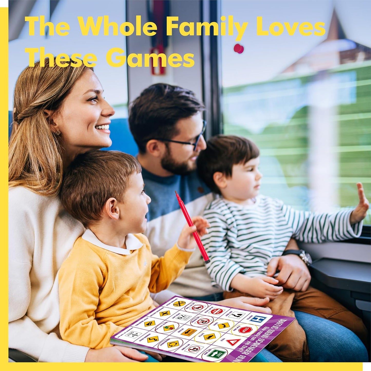 Road Trip Game Pad, 5 Games in 1 (Farm Animals, Car Colors, Buildings, Traffic Signs, Vehicles Scavenger Hunt Bingo), Pen Pencil Paper Game, Plane Trip/Car Travel/Getaway Activity Pad for Kid, Adult