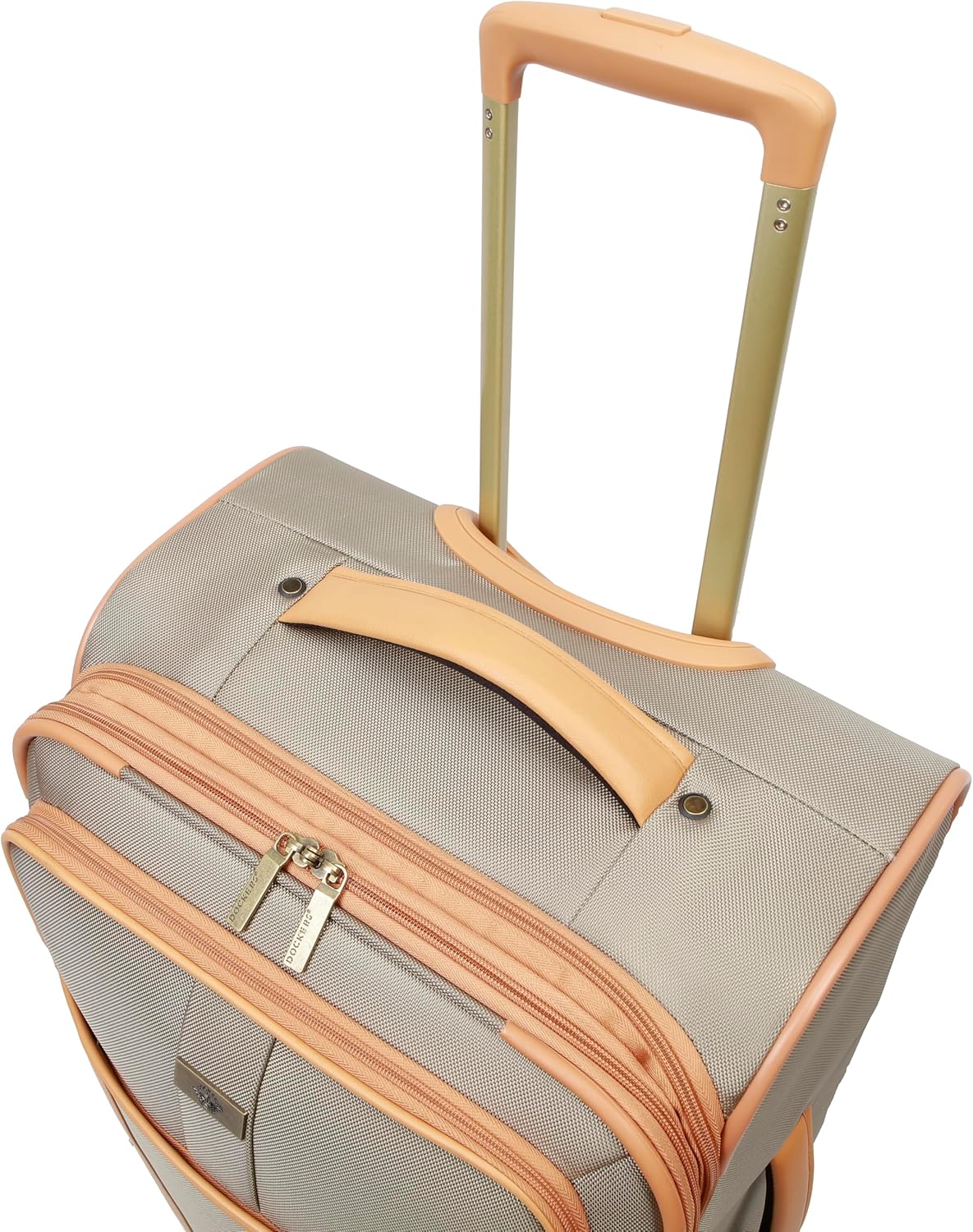 Dockers Seahorse Softside Expandable 8-Wheel Spinner Travel Carry On Luggage, New British Khaki, 24-Inch Checked