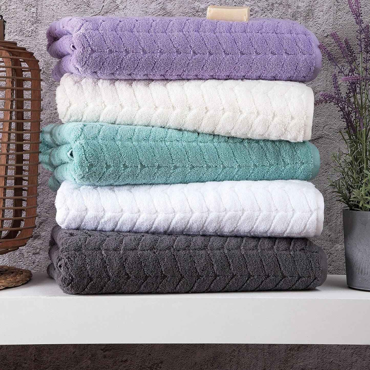 BAGNO MILANO Turkish Bath Towels, Soft Plush Jacquard Luxury Bath Towels, Quick Dry Towel Set (Charcoal, 3 pcs Towel Set)