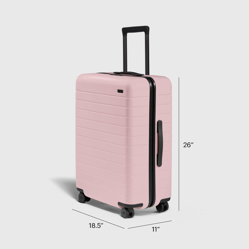 Away Medium Checked Luggage, Lightweight Hard Shell Suitcase with Spinner Wheels, Durable Rolling Luggage, TSA Lock, 26 Inch, Blush Pink