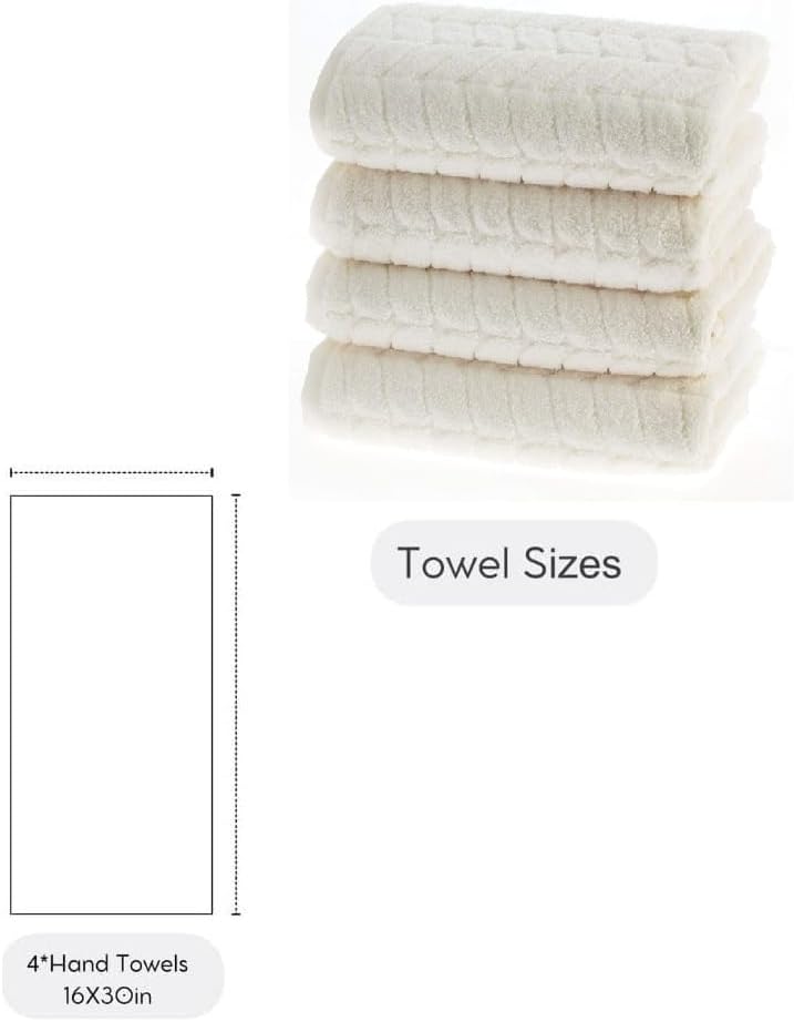 BAGNO MILANO Turkish Bath Towels, Soft Plush Jacquard Luxury Bath Towels, Quick Dry Towel Set (Cream, 4 Pcs Hand Towel Set)