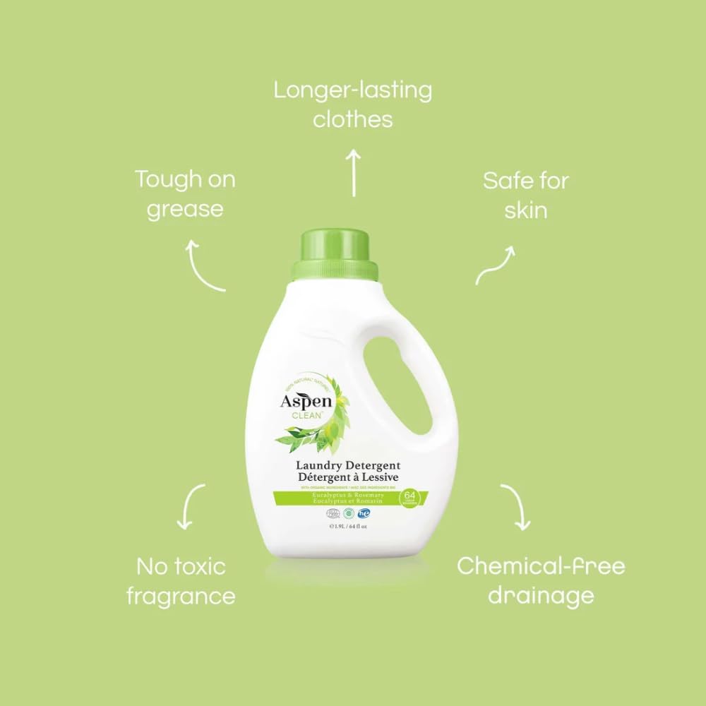 Natural Laundry Detergent Eucalyptus & Rosemary - 100% Natural, Organic, HE Liquid Laundry Detergent - Vegan, Cruelty-Free, Biodegradable - Safe for Babies, Pets & Kids - EWG Certified