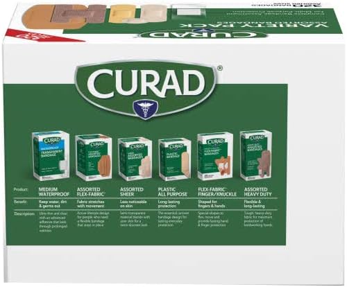 Curad Bulk Variety Pack Assorted Bandages, Flex-Fabric, Waterproof, Plastic, Knuckle, Heavy Duty Bandages (320Count) (Pack of 2)
