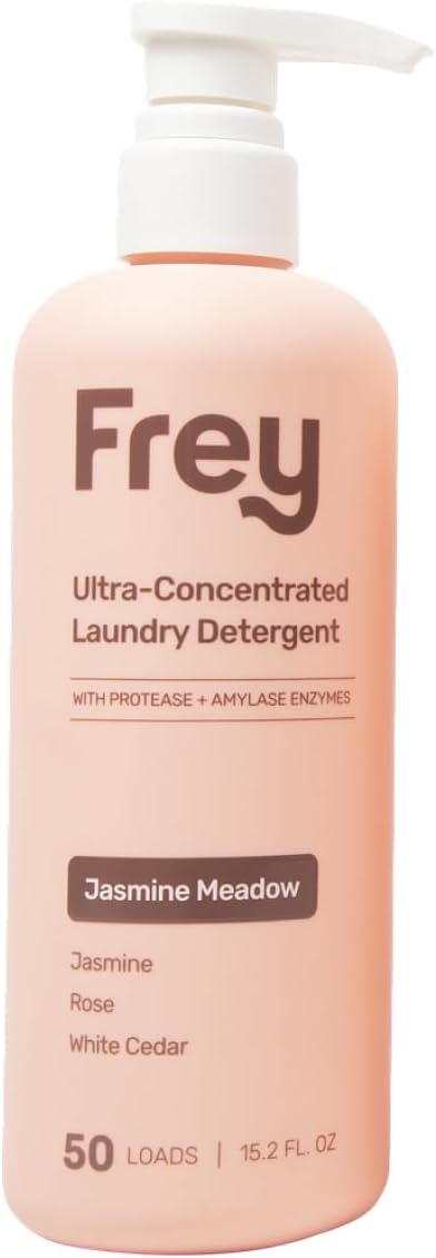 FREY Concentrated Liquid Laundry Detergent | Formulated for Sensitive Skin & HE Washers | Removes Stains Effectively | 50 Loads per Bottle (1-pack Jasmine Meadow)