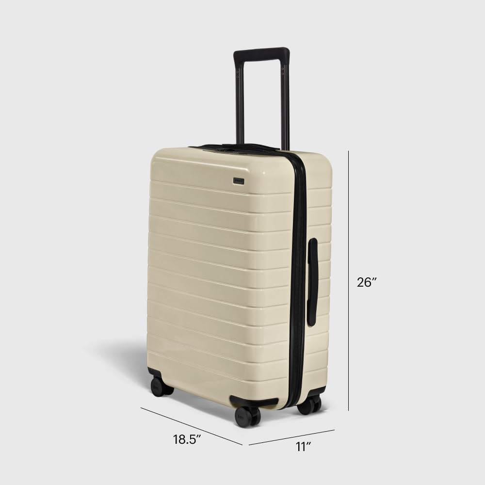 Away Medium Checked Luggage, Lightweight Hard Shell Suitcase with Spinner Wheels, Durable Rolling Luggage, TSA Lock, 26 Inch, Salt White