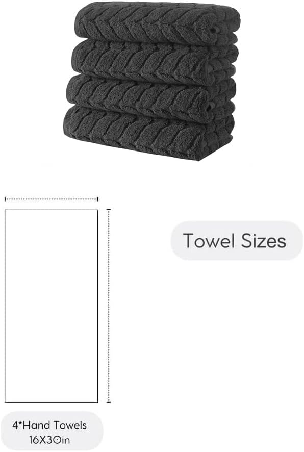BAGNO MILANO Turkish Bath Towels, Soft Plush Jacquard Luxury Bath Towels, Quick Dry Towel Set (Charcoal, 4 Pcs Hand Towel Set)