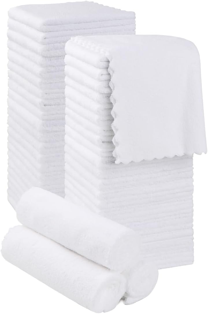 Orighty Washcloths 48 Pack, Ultra Soft Face Cloths 12 x 12 inch, Absorbent & Quick Drying Coral Velvet Washcloth Bulk, Multi-Purpose Face Cloth for Household, Cleansing and Sport (White)