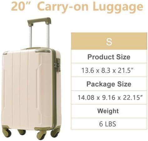 20in Carry On Luggage Hardshell Suitcase with Spinner Wheels Lightweight Lugagge Design Waterproof Durable for Travel, White Luggage (White + Green)