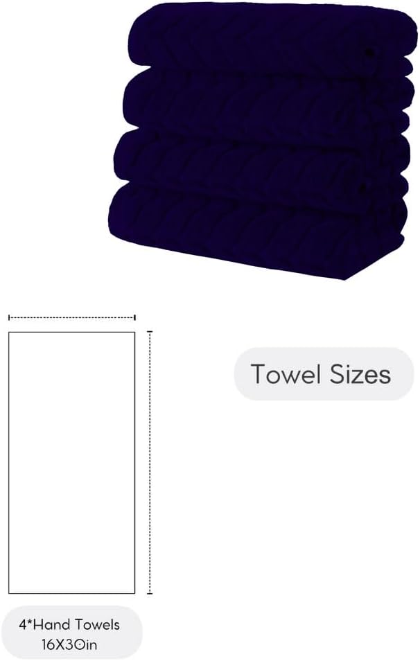 BAGNO MILANO Turkish Bath Towels, Soft Plush Jacquard Luxury Bath Towels, Quick Dry Towel Set (Navy, 4 Pcs Hand Towel Set)