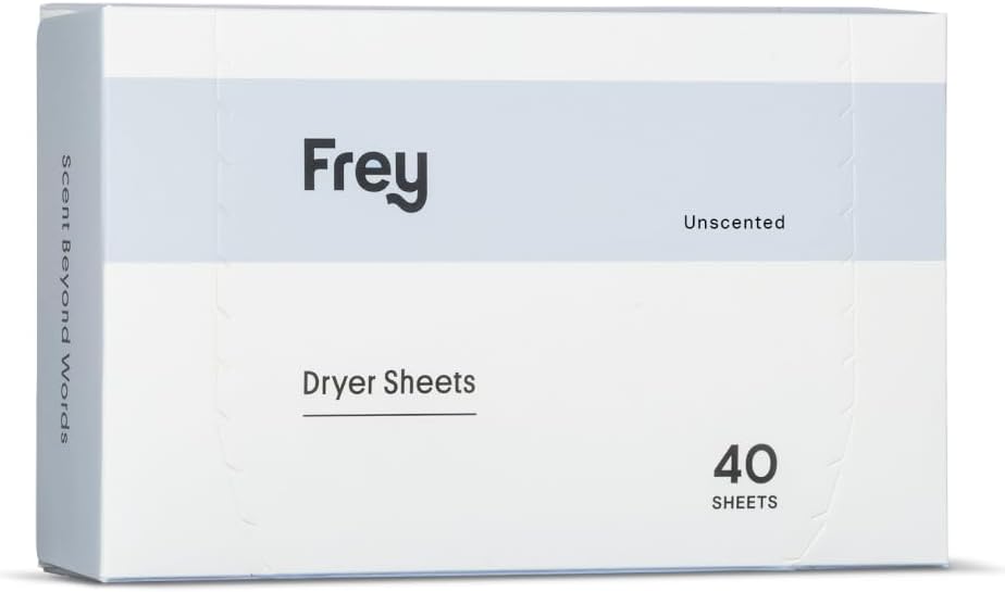 FREY Naturally Scented Dryer Sheets - Fabric Softener for Soft, Fresh & Clean Clothes (1-pack, Fragrance-free)