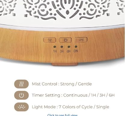 Earnest Living Essential Oil Diffuser White Ceramic Diffuser 500 ml Timers Night Lights and Auto Off Function Home Office Humidifier Aromatherapy Diffusers for Essential Oils