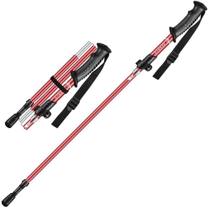 Collapsible Trekking Poles, Aluminum, 38-44 Inches(Compact), 44-52 Inches(Full) Adjustable Height with Quick-Lock, Ergonomic Grip,