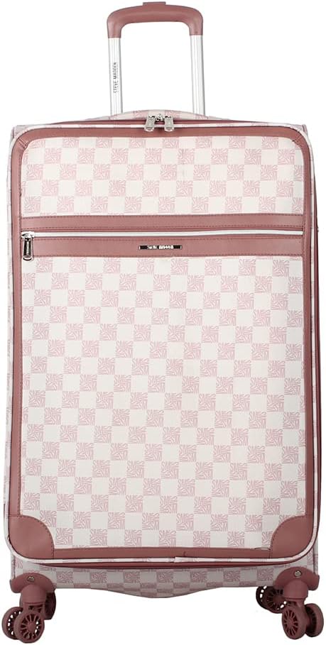 Steve Madden Designer Luggage Collection - 3 Piece Softside Expandable Lightweight Spinner Suitcase Set - Travel Set includes 20 Inch Carry on, 24 Inch & 28-Inch Checked Suitcases (Chalet Pink)