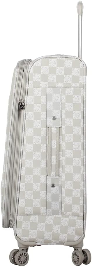 Steve Madden Designer Luggage Collection - Lightweight 24 Inch Expandable Softside Suitcase - Mid-size Rolling 4-Spinner Wheels Checked Bag (Chalet Light Grey, 24in)