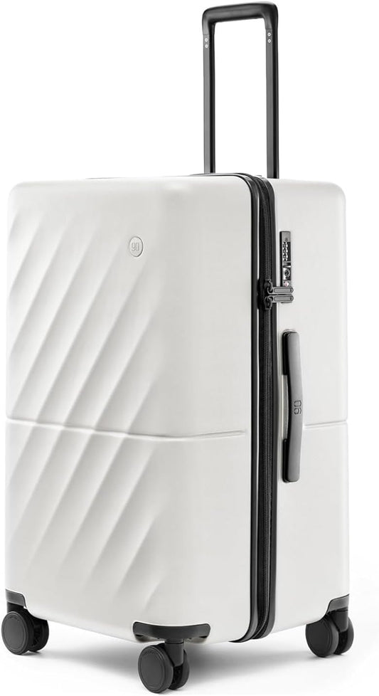 NINETYGO Trunk Luggage 22 Inch, Small Checked Luggage with Double Spinner Wheels, Anti-Burst Zipper, Hard Case PC Suitcase, Lightweight Travel Luggage, TSA Approved (Pearl White, Hudson)