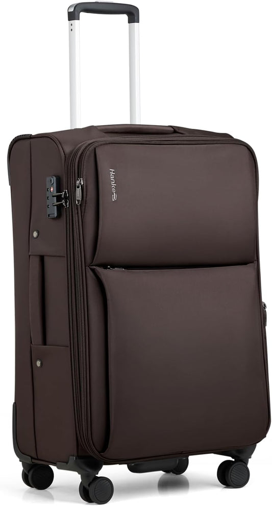 Hanke 24 Inch Luggage Expandable Softside Checked Suitcases with Spinner Wheels, Upright Rolling Luggage Suitcases Travel TSA Luggage Bag for Women Men(Coffee)