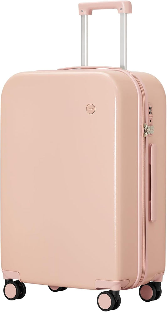 mixi Luggage Suitcase with Spinner Wheels, Hardside Rolling Suitcase PC with Cover & TSA Lock Lightweight Travel Case 24in Checked in, Pink
