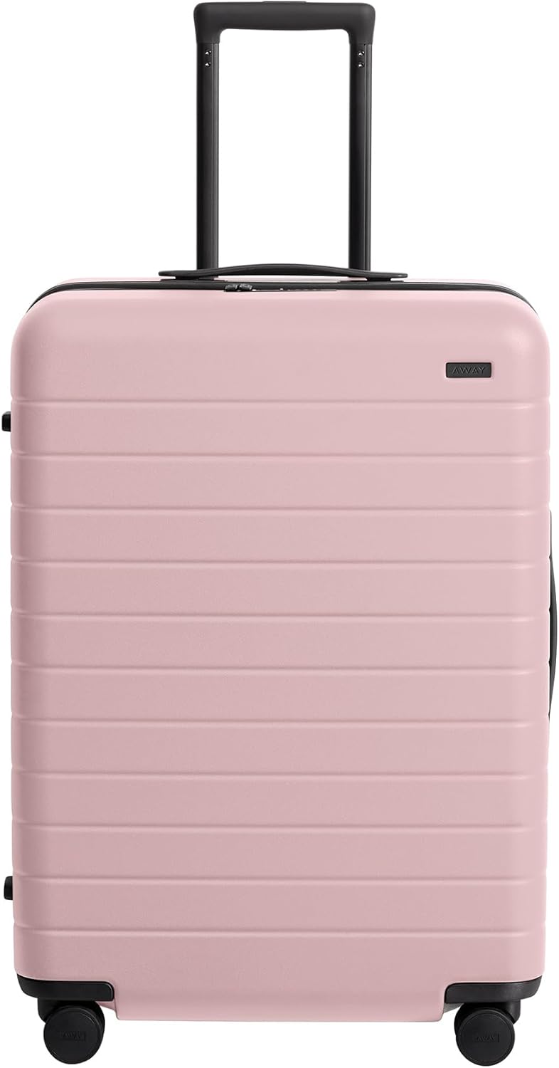 Away Medium Checked Luggage, Lightweight Hard Shell Suitcase with Spinner Wheels, Durable Rolling Luggage, TSA Lock, 26 Inch, Blush Pink