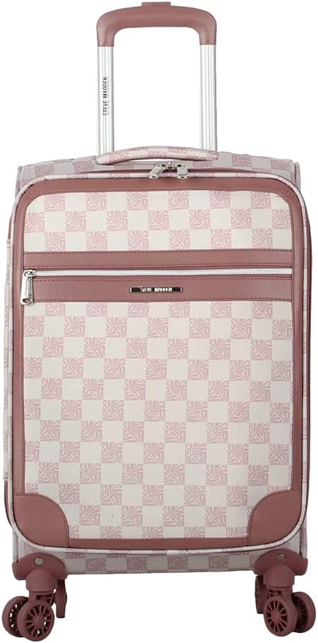 Steve Madden Designer Luggage Collection - Lightweight Softside Expandable Suitcase for Men & Women - Durable 20 Inch Carry On Bag with 4-Rolling Spinner Wheels (Chalet Pink, 20in)