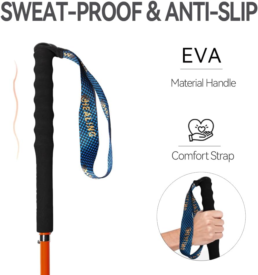 Carbon Fiber Trekking Poles 2-Pack - Ultra Lightweight 10oz, Collapsible 3-Piece Folding Design with Anti-Shock, Moisture-Wicking Cork Grips for Hiking, Mountaineering