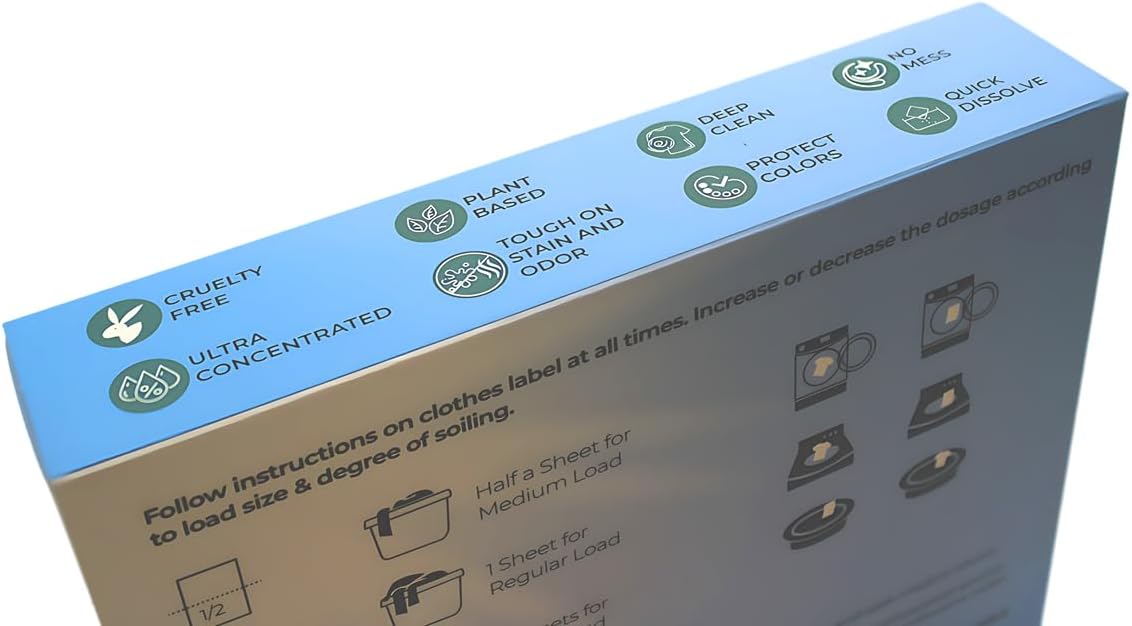 Laundry Detergent Sheets - Pre-Cut Fragrance Free Sheets for Freshness - 100% Natural Plant-Based Formula - Eco Friendly, Lightweight, Travel Ready - Up to 60 Loads in Compact Packaging
