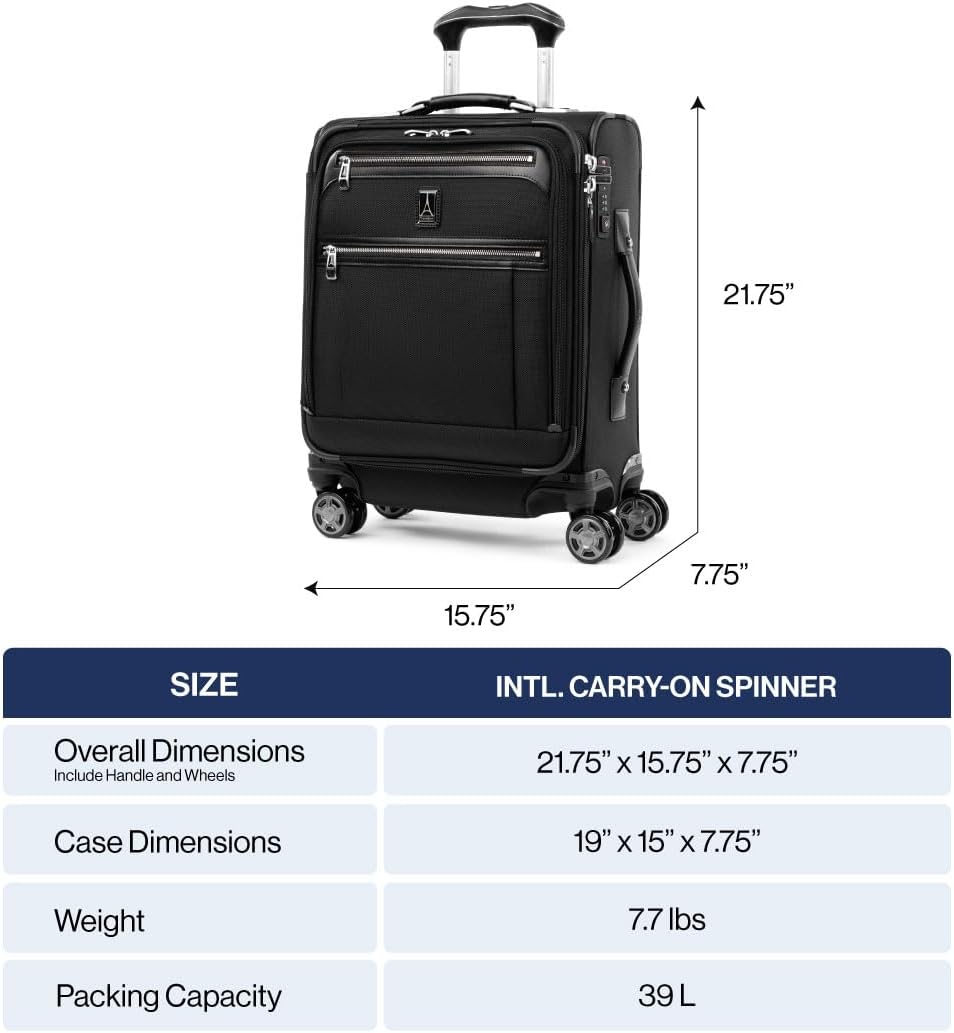 Travelpro Platinum Elite Softside Expandable Carry on Luggage, 8 Wheel Spinner Suitcase, USB Port, Men and Women, International, Vintage Grey, Carry On 19-Inch