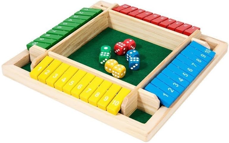 Wooden Shut The Box Game 4 Player – Family Board Game for Kids and Adults, Educational Tabletop Strategy Toy for Home, Party & Travel, Portable Wooden Family Game Night Fun