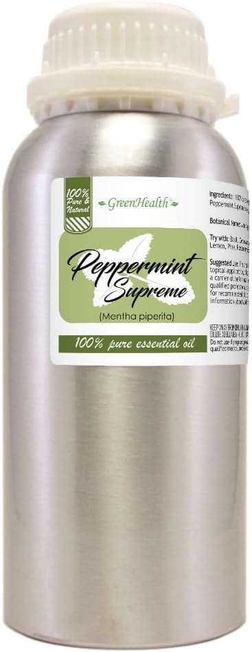 Peppermint Essential Oil (Mentha piperita) – 16 fl oz – 100% Pure & Uncut – Aluminum Bottle – GreenHealth