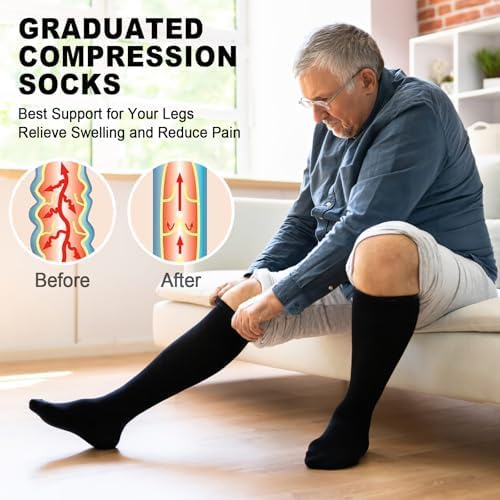 Graduated Compression Socks for Women&Men 20-30mmhg Knee High Socks Travel Hiking Running Stocking